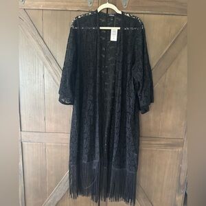 Torrid Black Lace Kimono with Fringe